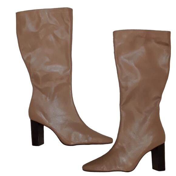 NWOB Genuine Leather Colin Stuart Tan Boots With Block Heel Pointed Toe 9.5 - Picture 1 of 4